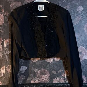 R&M Richards Black Cropped Beaded Bolero Jacket